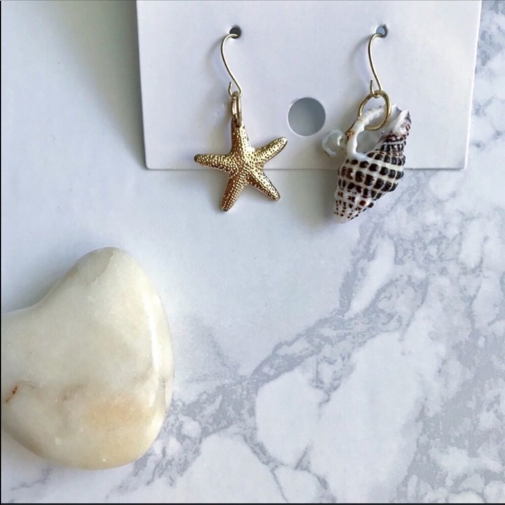 Handmade Star & Seashell Mismatched Earrings - Beachy Boho Jewelry